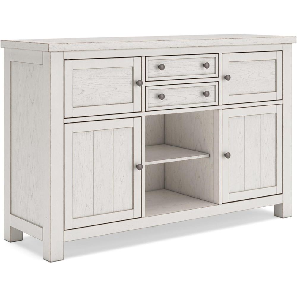imageSignature Design by Ashley Wildenauer Farmhouse Dining Buffet with Drawers and Adjustable Shelves Light Brown ampamp BlackWhite