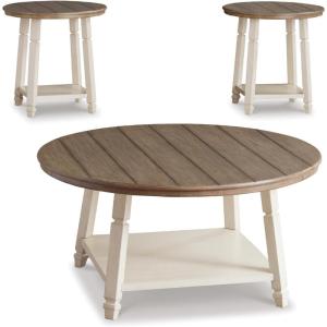 Signature Design by Ashley Raebecki 3-Piece Rustic Table Set, Includes Coffee Table and 2 End Tables, Multi Color Plank Design(Whitewash)