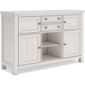 Signature Design by Ashley Wildenauer Farmhouse Dining Buffet with Drawers and Adjustable Shelves, Light Brown & Black(White)