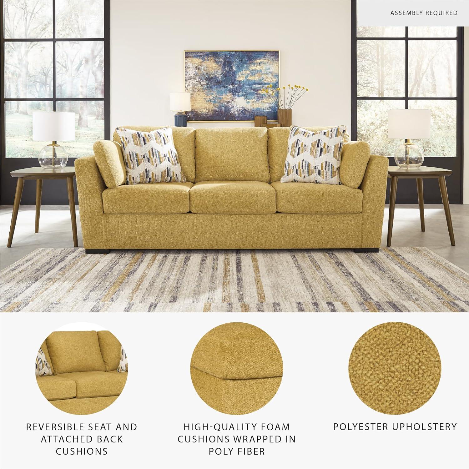 imageSignature Design by Ashley Keerwick Scandinavian Sofa with 4 Toss Pillows YellowYellow