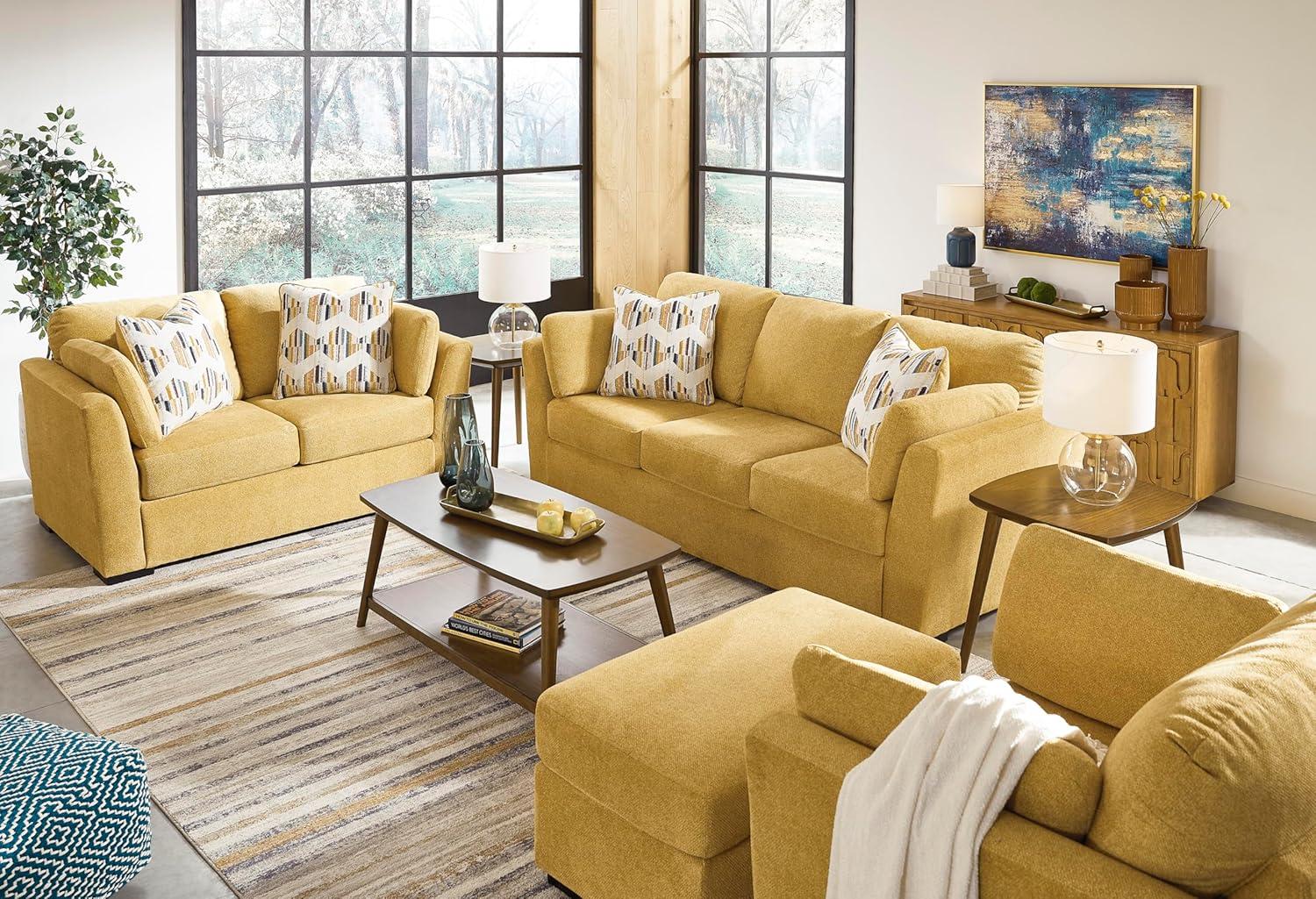 imageSignature Design by Ashley Keerwick Scandinavian Sofa with 4 Toss Pillows YellowYellow