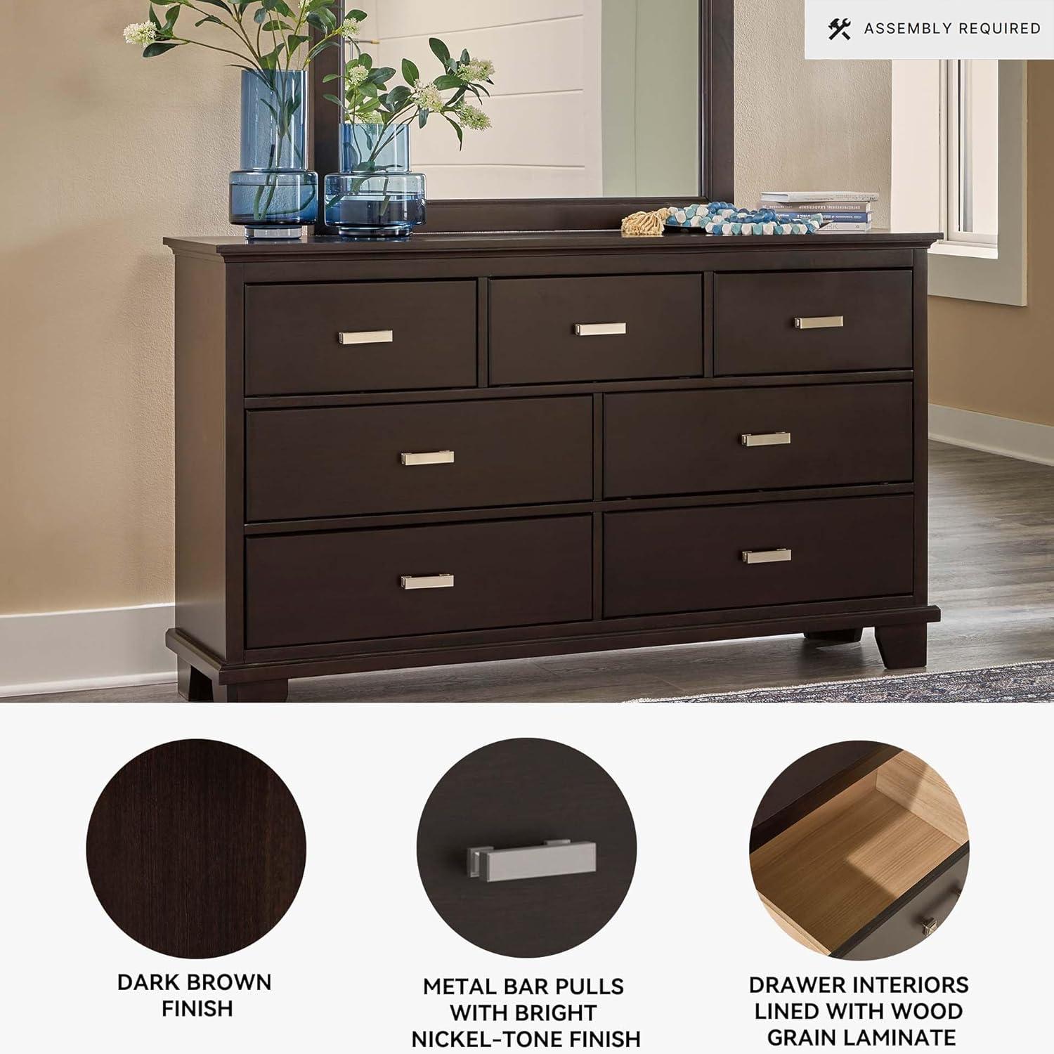imageSignature Design by Ashley Maribel Traditional 6Drawer Dresser and Mirror with Safety Stop BlackBlackish Brown