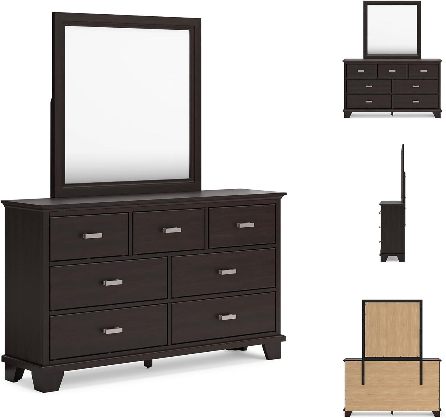 imageSignature Design by Ashley Maribel Traditional 6Drawer Dresser and Mirror with Safety Stop BlackBlackish Brown