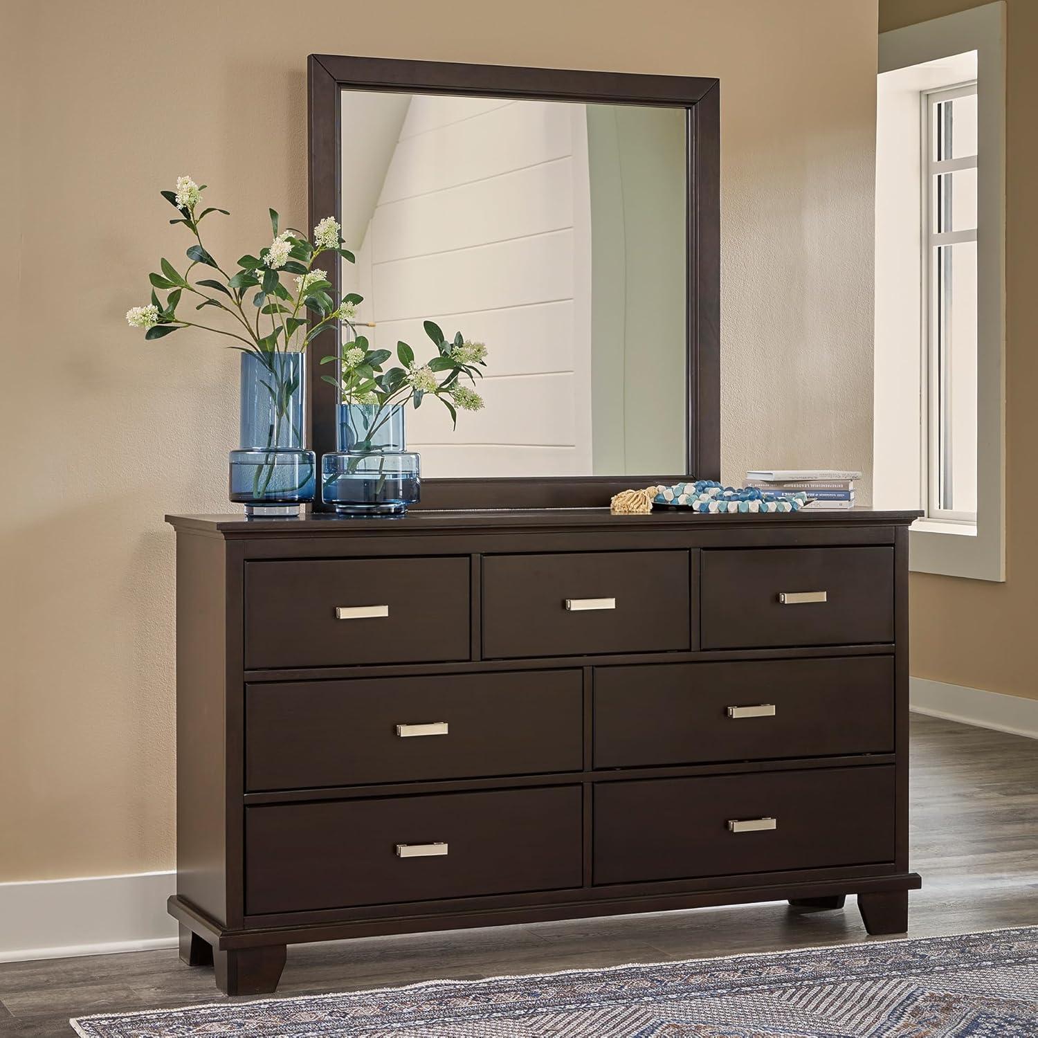 imageSignature Design by Ashley Maribel Traditional 6Drawer Dresser and Mirror with Safety Stop BlackBlackish Brown