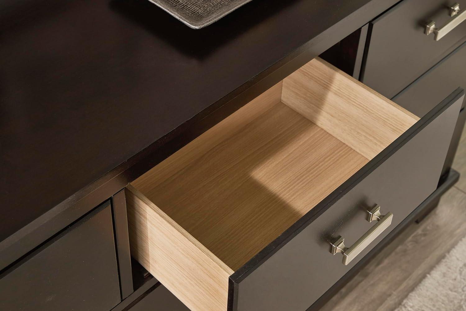 imageSignature Design by Ashley Maribel Traditional 6Drawer Dresser and Mirror with Safety Stop BlackBlackish Brown