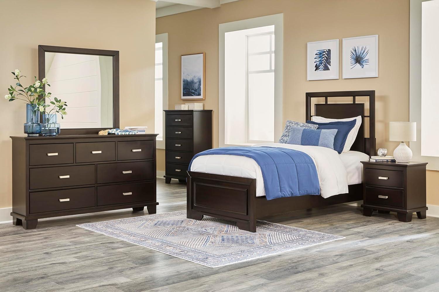 imageSignature Design by Ashley Maribel Traditional 6Drawer Dresser and Mirror with Safety Stop BlackBlackish Brown