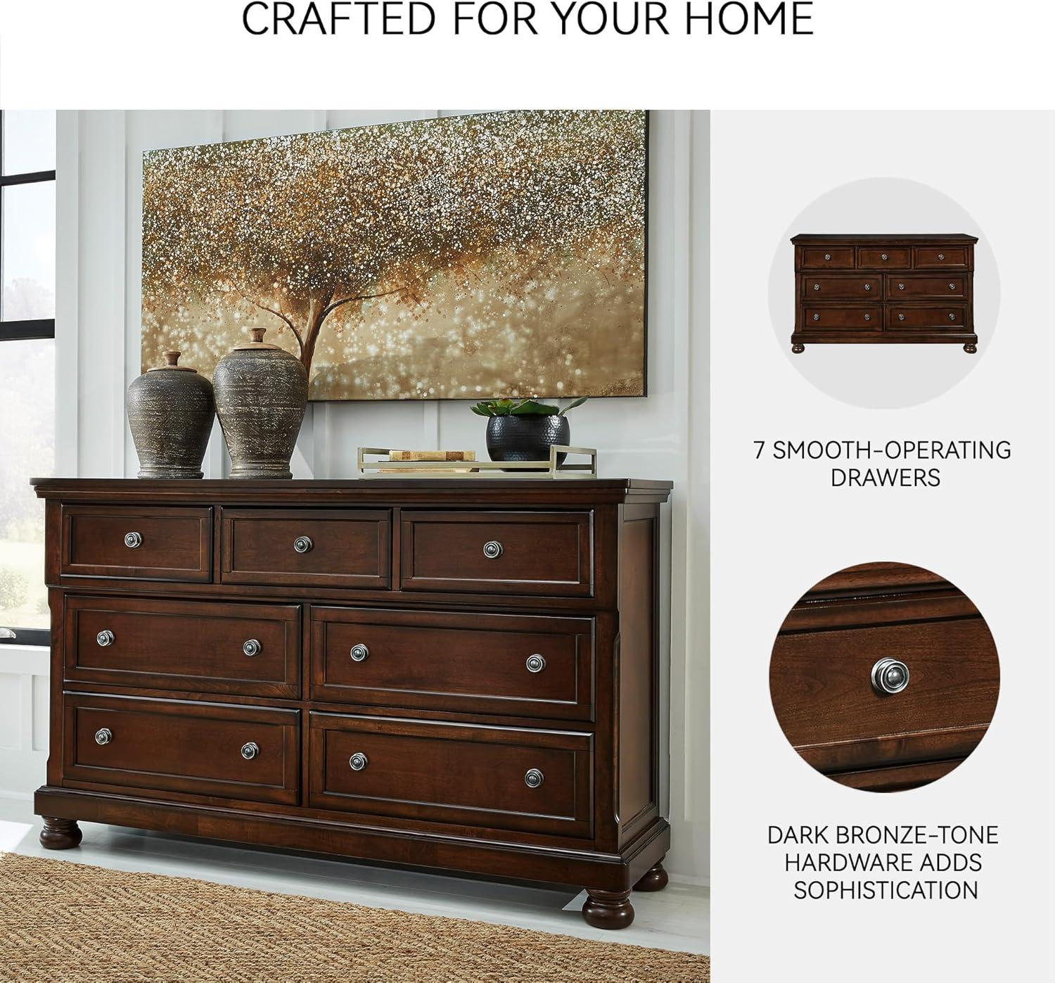 imageSignature Design by Ashley Maribel Traditional 6Drawer Dresser and Mirror with Safety Stop BlackDark Brown