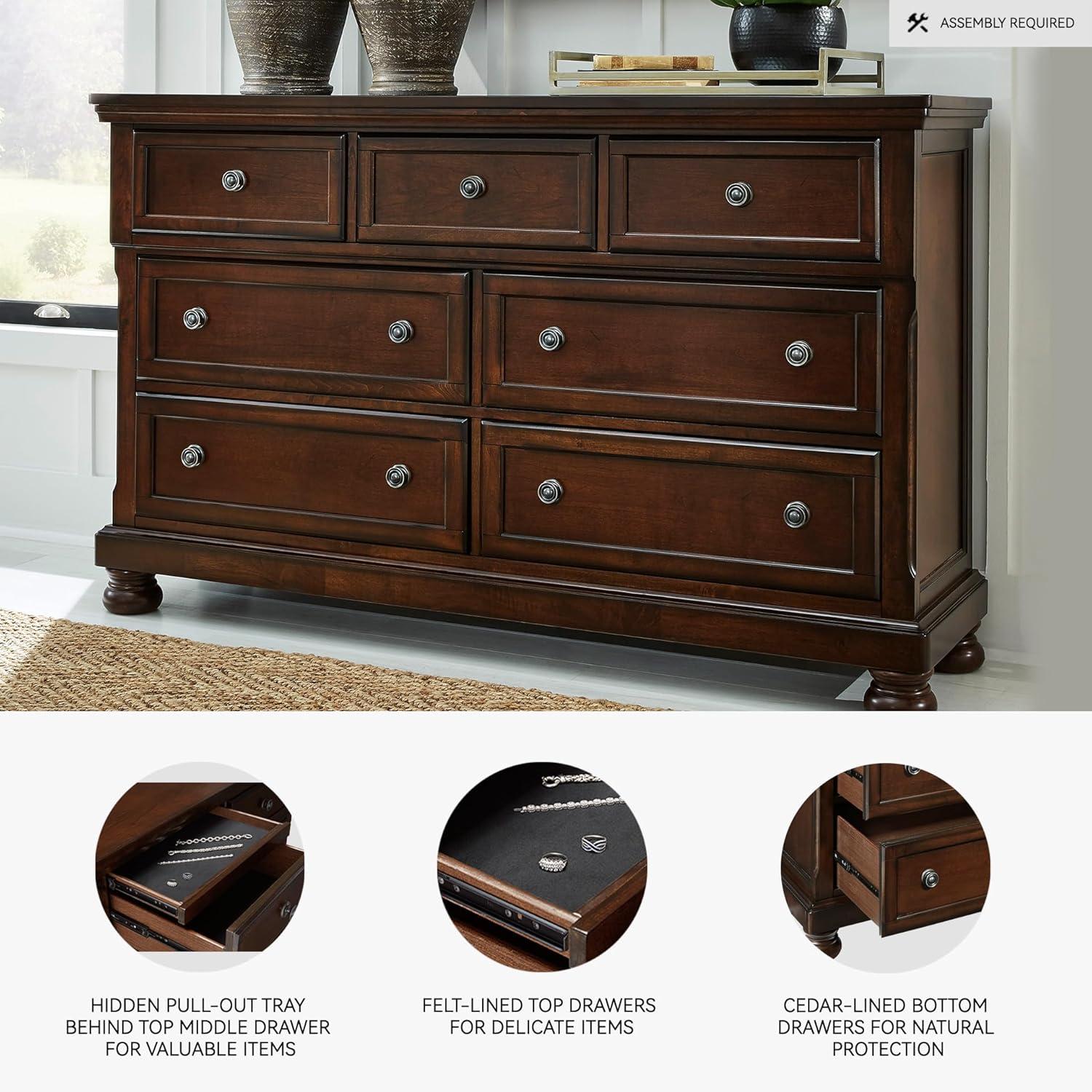imageSignature Design by Ashley Maribel Traditional 6Drawer Dresser and Mirror with Safety Stop BlackDark Brown