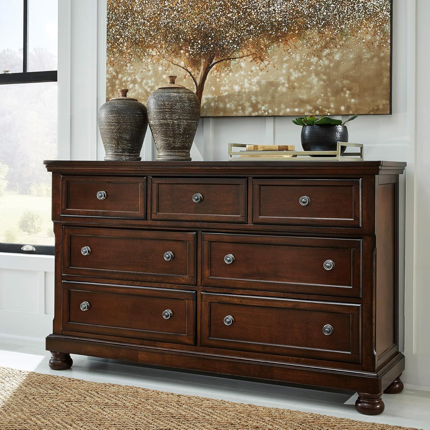 imageSignature Design by Ashley Maribel Traditional 6Drawer Dresser and Mirror with Safety Stop BlackDark Brown