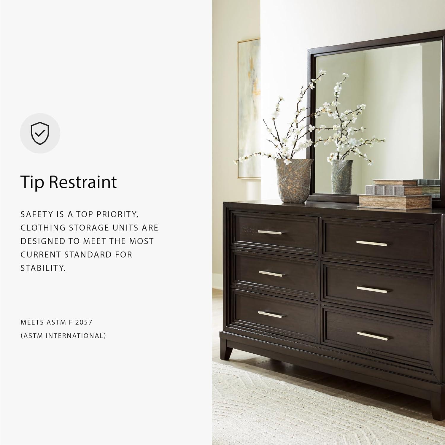 imageSignature Design by Ashley Maribel Traditional 6Drawer Dresser and Mirror with Safety Stop BlackDark Grayish Brown