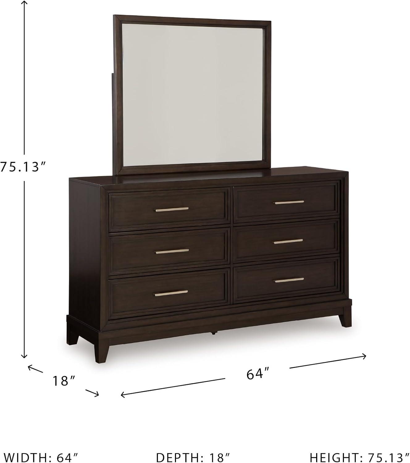 imageSignature Design by Ashley Maribel Traditional 6Drawer Dresser and Mirror with Safety Stop BlackDark Grayish Brown