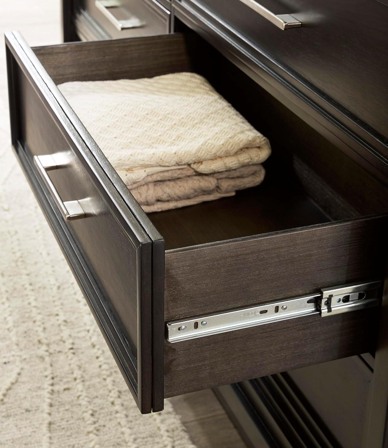 imageSignature Design by Ashley Maribel Traditional 6Drawer Dresser and Mirror with Safety Stop BlackDark Grayish Brown