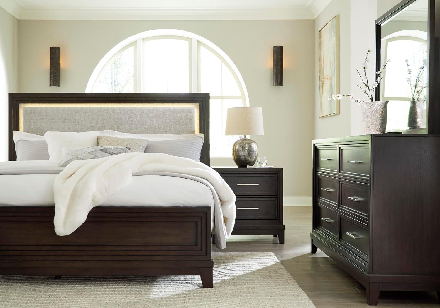 imageSignature Design by Ashley Maribel Traditional 6Drawer Dresser and Mirror with Safety Stop BlackDark Grayish Brown