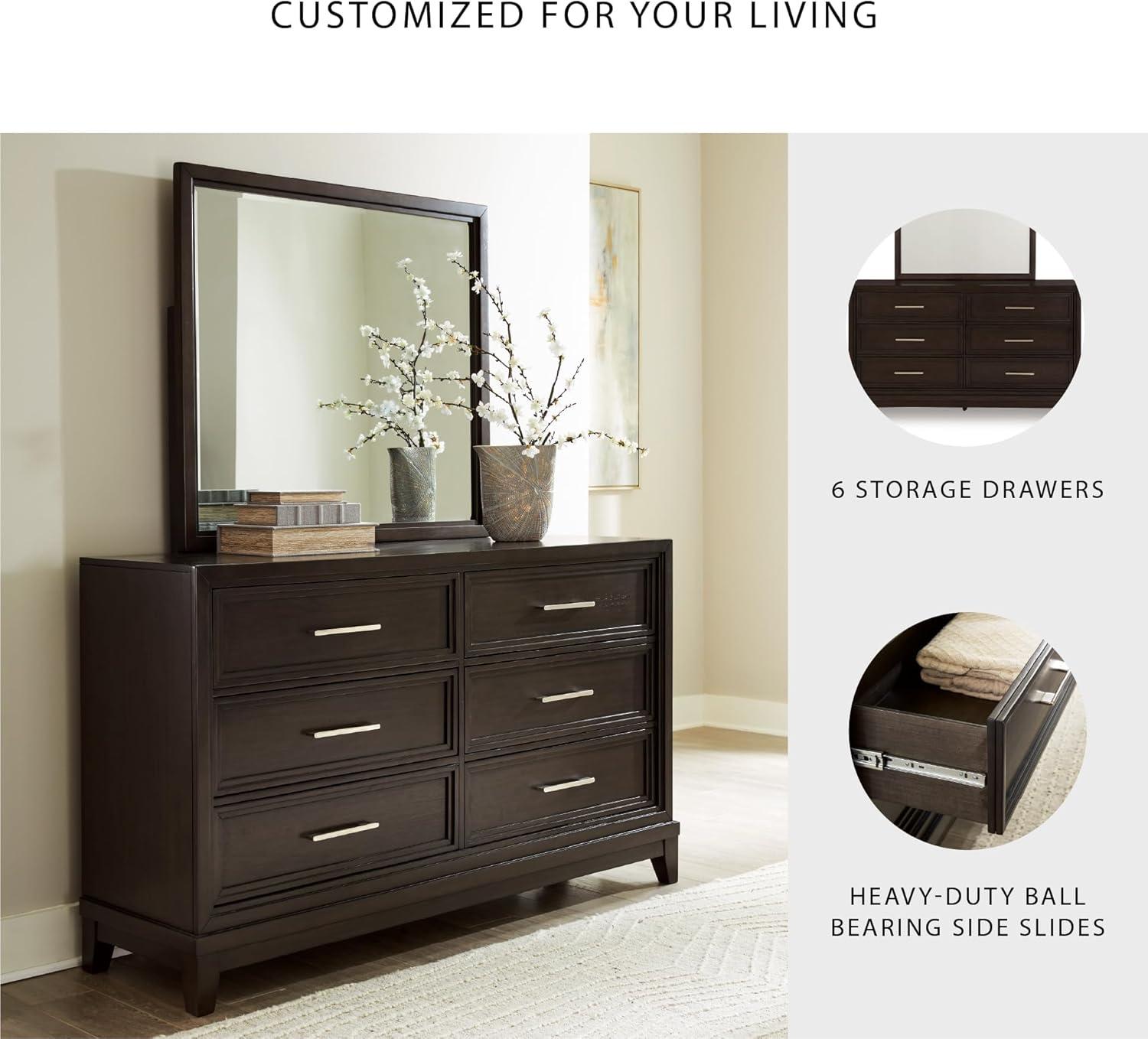 imageSignature Design by Ashley Maribel Traditional 6Drawer Dresser and Mirror with Safety Stop BlackDark Grayish Brown