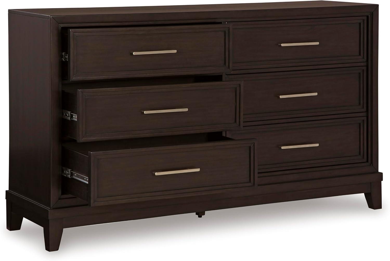imageSignature Design by Ashley Maribel Traditional 6Drawer Dresser and Mirror with Safety Stop BlackDark Grayish Brown