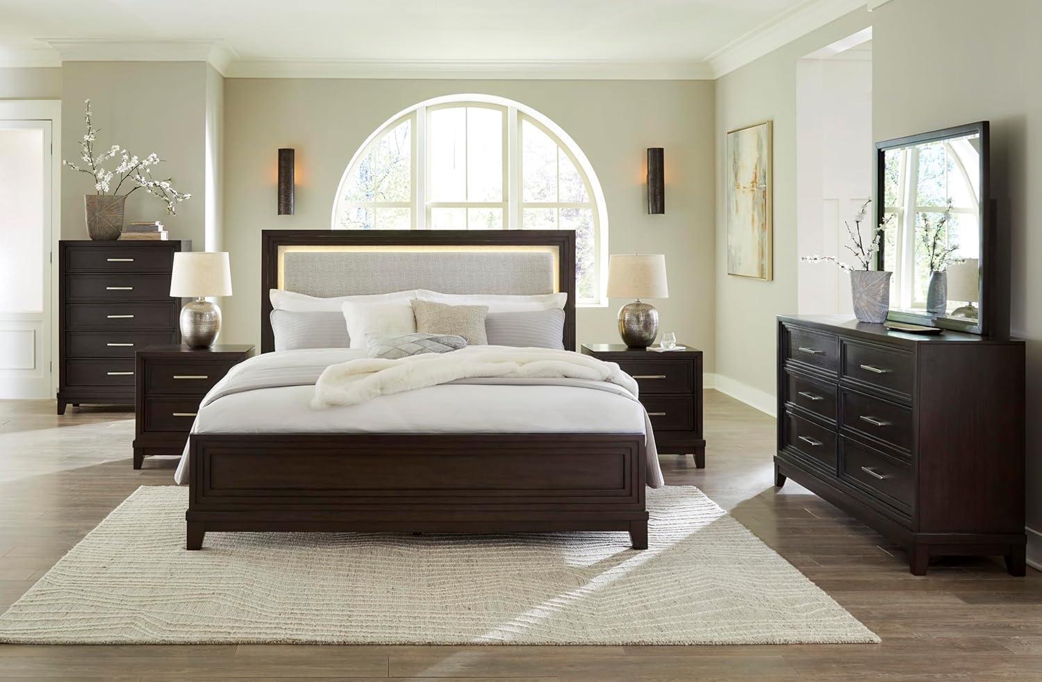 imageSignature Design by Ashley Maribel Traditional 6Drawer Dresser and Mirror with Safety Stop BlackDark Grayish Brown