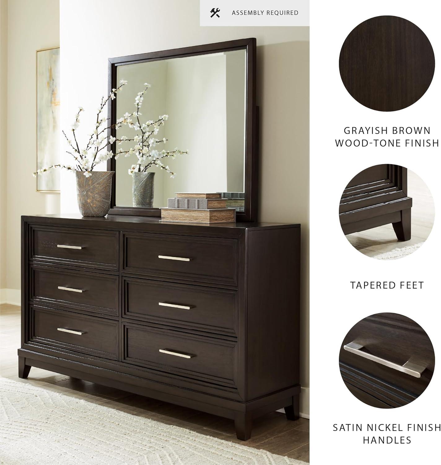imageSignature Design by Ashley Maribel Traditional 6Drawer Dresser and Mirror with Safety Stop BlackDark Grayish Brown