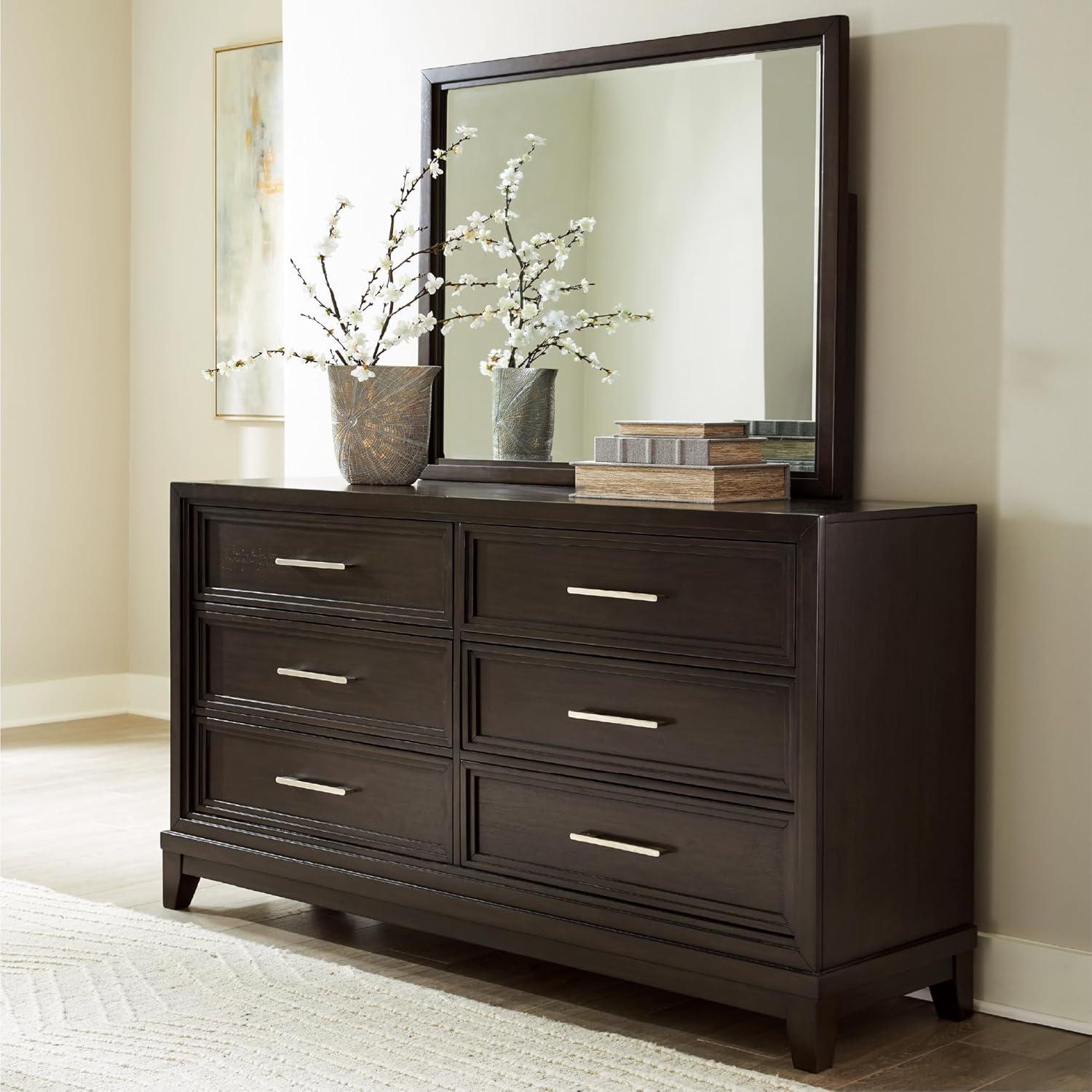 imageSignature Design by Ashley Maribel Traditional 6Drawer Dresser and Mirror with Safety Stop BlackDark Grayish Brown