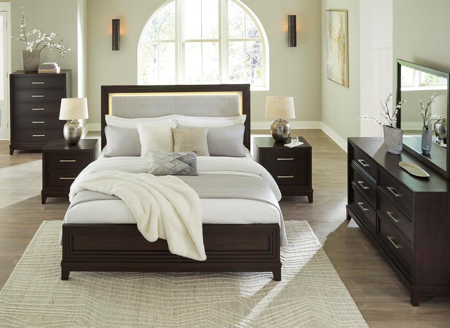 imageSignature Design by Ashley Maribel Traditional 6Drawer Dresser and Mirror with Safety Stop BlackDark Grayish Brown