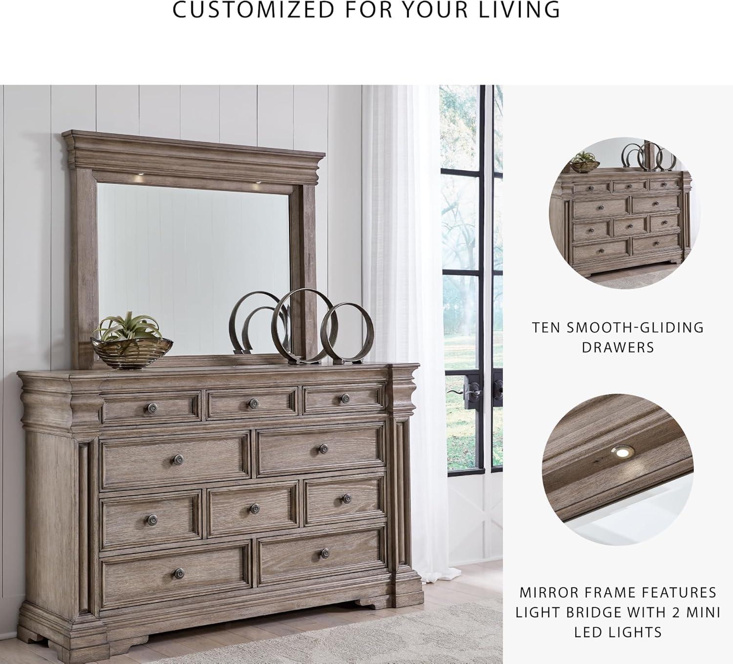 imageSignature Design by Ashley Maribel Traditional 6Drawer Dresser and Mirror with Safety Stop BlackLight Grayish Brown