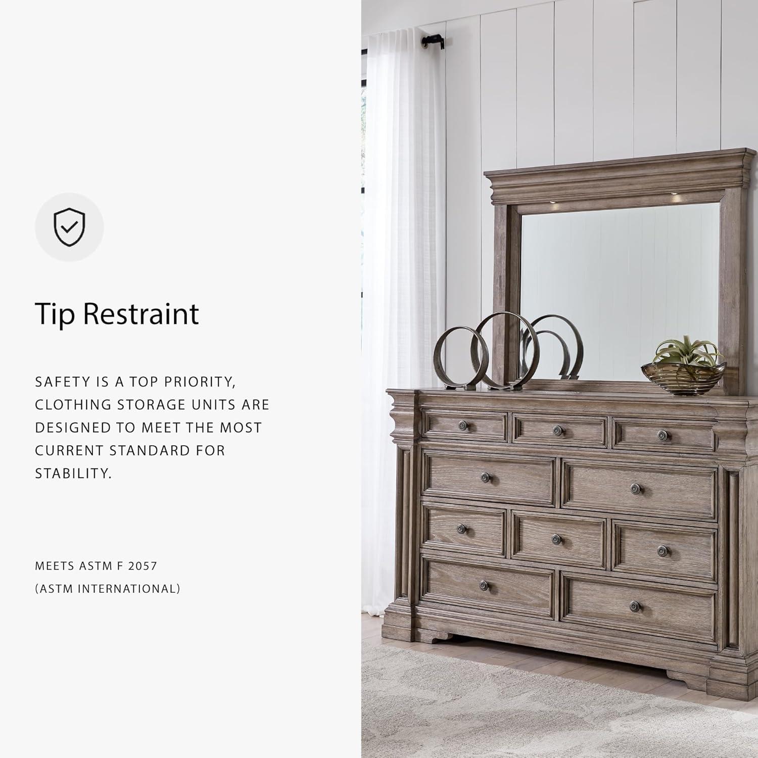 imageSignature Design by Ashley Maribel Traditional 6Drawer Dresser and Mirror with Safety Stop BlackLight Grayish Brown