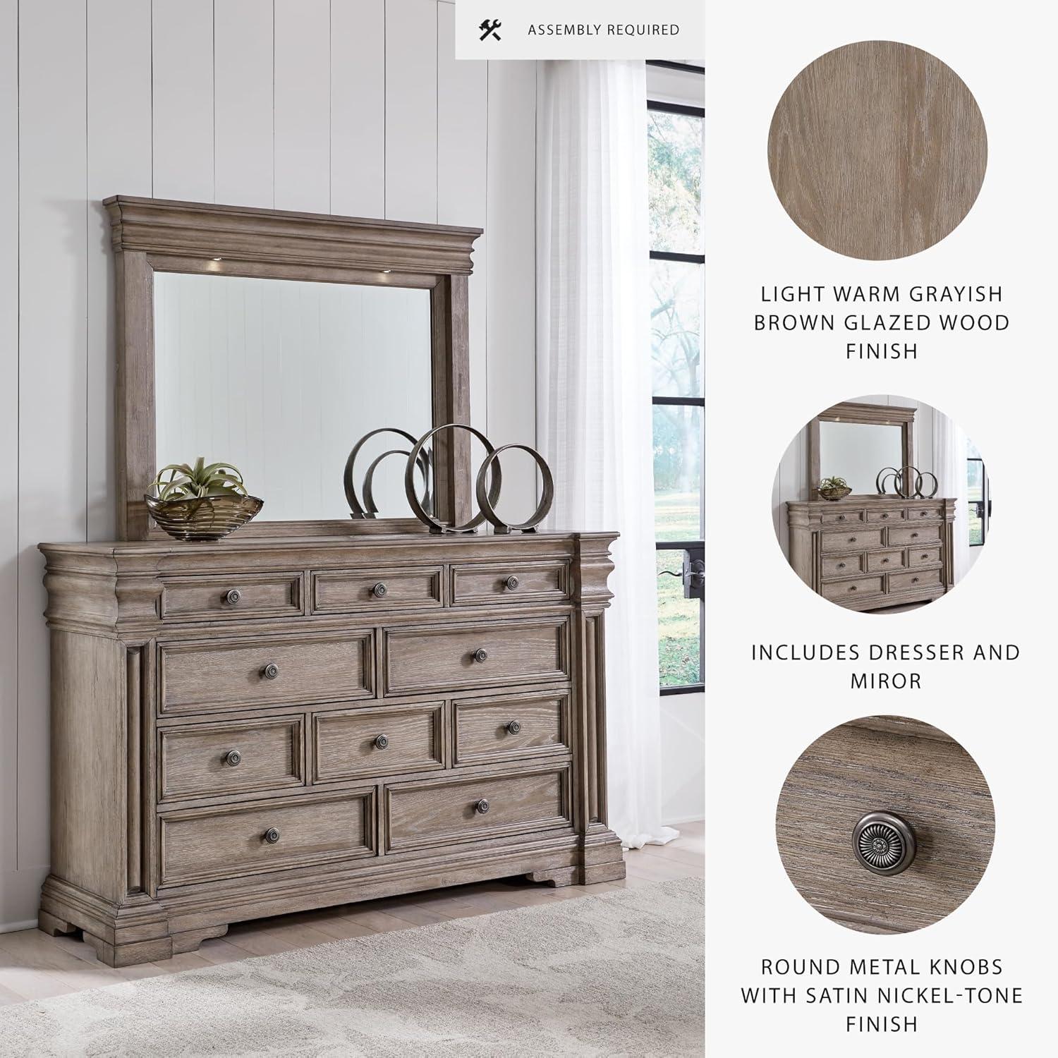 imageSignature Design by Ashley Maribel Traditional 6Drawer Dresser and Mirror with Safety Stop BlackLight Grayish Brown