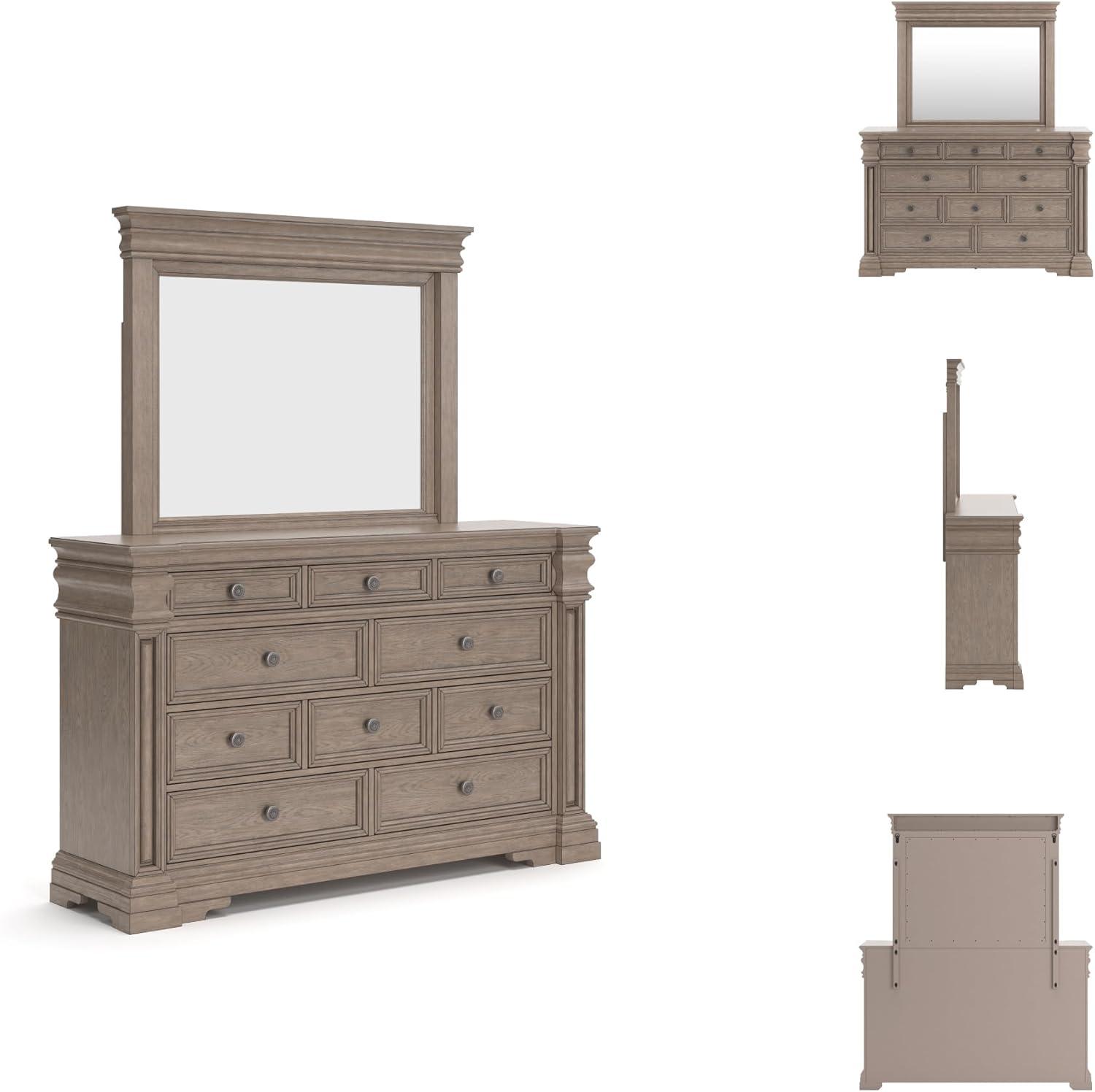 imageSignature Design by Ashley Maribel Traditional 6Drawer Dresser and Mirror with Safety Stop BlackLight Grayish Brown
