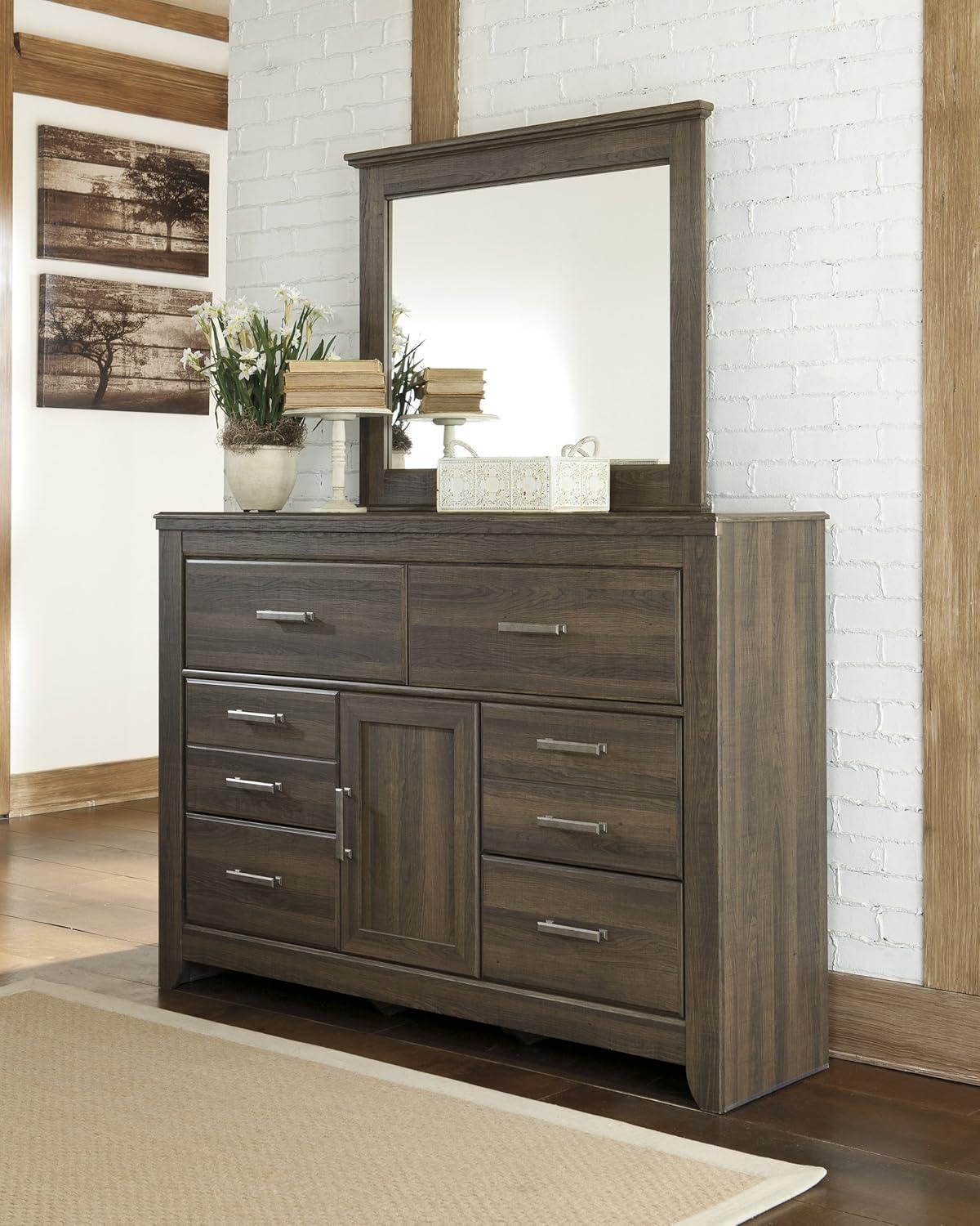 imageSignature Design by Ashley Maribel Traditional 6Drawer Dresser and Mirror with Safety Stop BlackNatural Brown