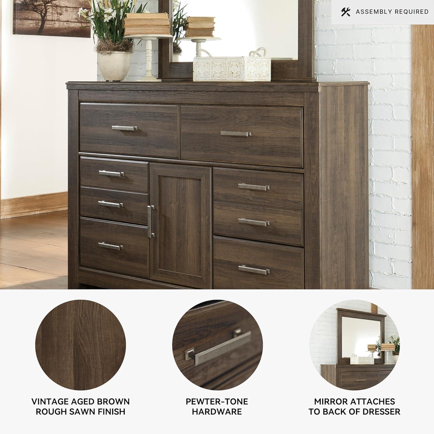 imageSignature Design by Ashley Maribel Traditional 6Drawer Dresser and Mirror with Safety Stop BlackNatural Brown