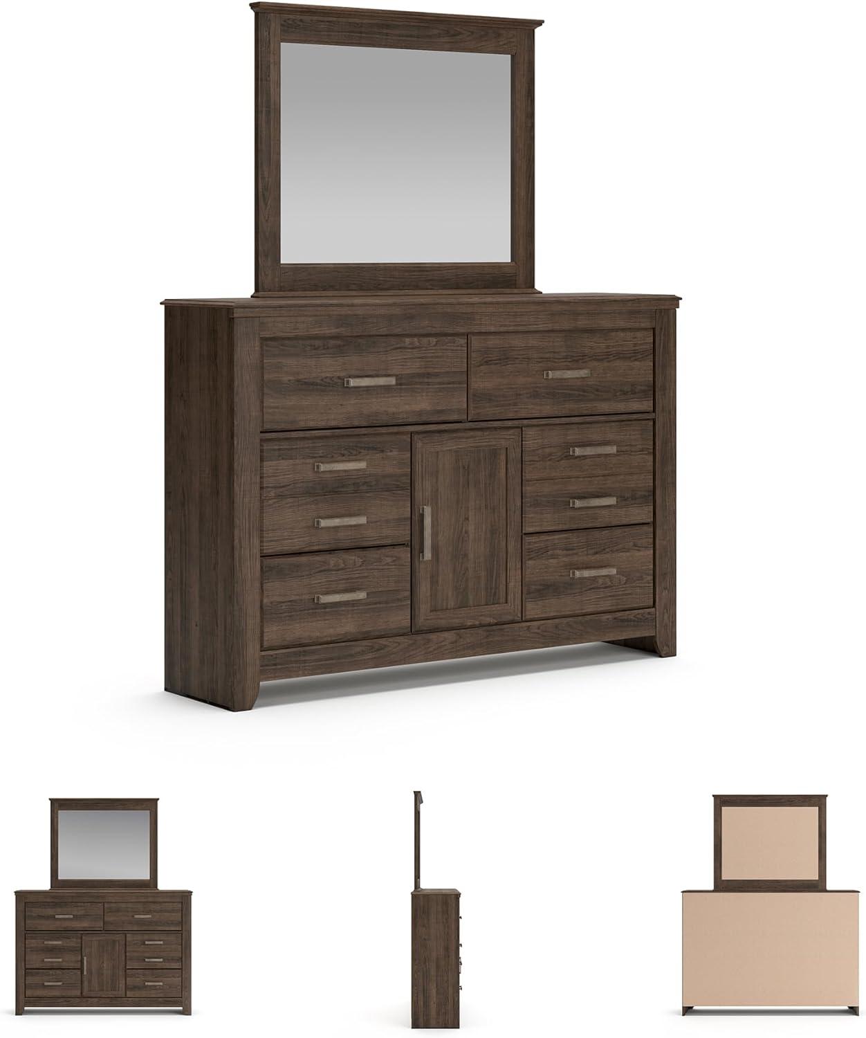 imageSignature Design by Ashley Maribel Traditional 6Drawer Dresser and Mirror with Safety Stop BlackNatural Brown