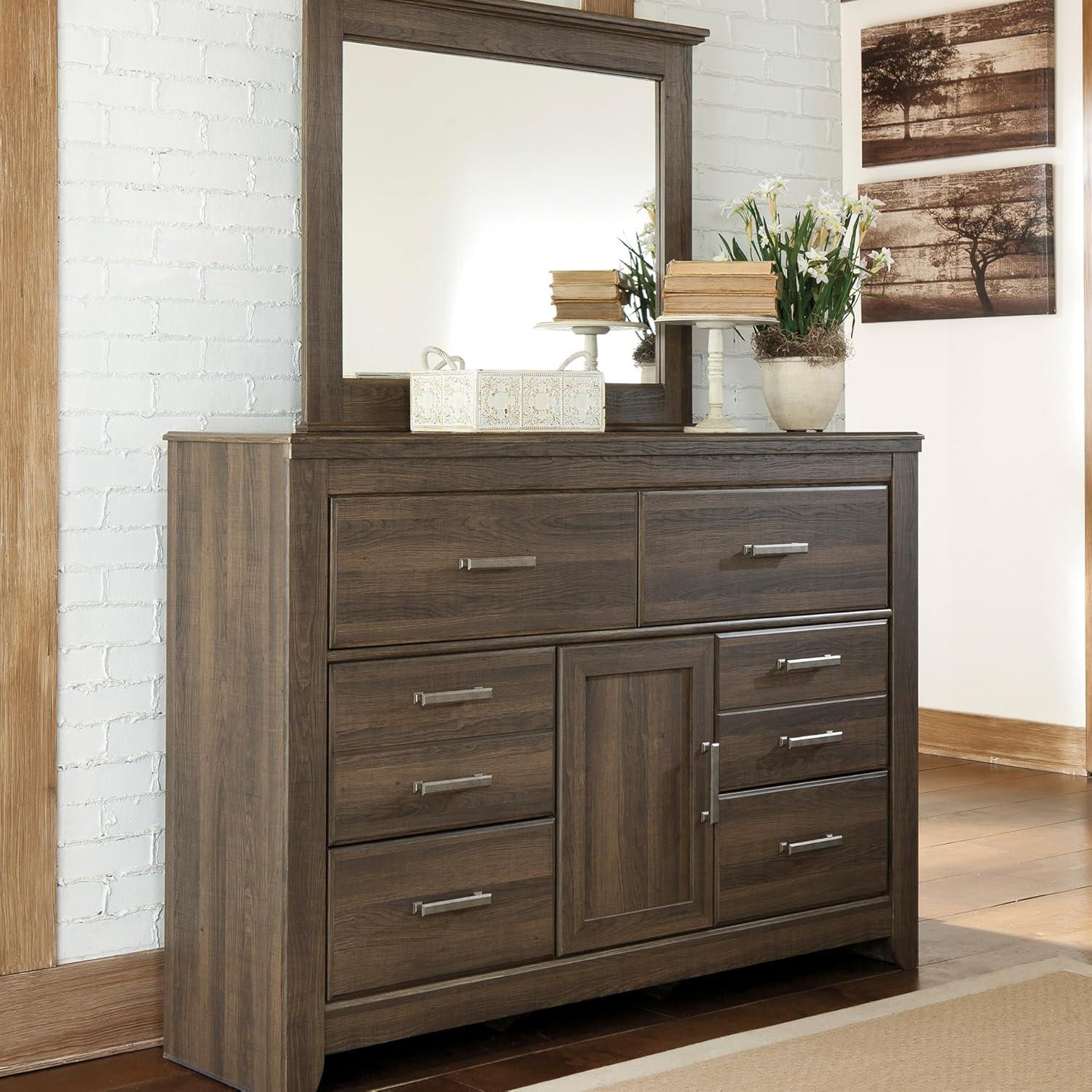 imageSignature Design by Ashley Maribel Traditional 6Drawer Dresser and Mirror with Safety Stop BlackNatural Brown
