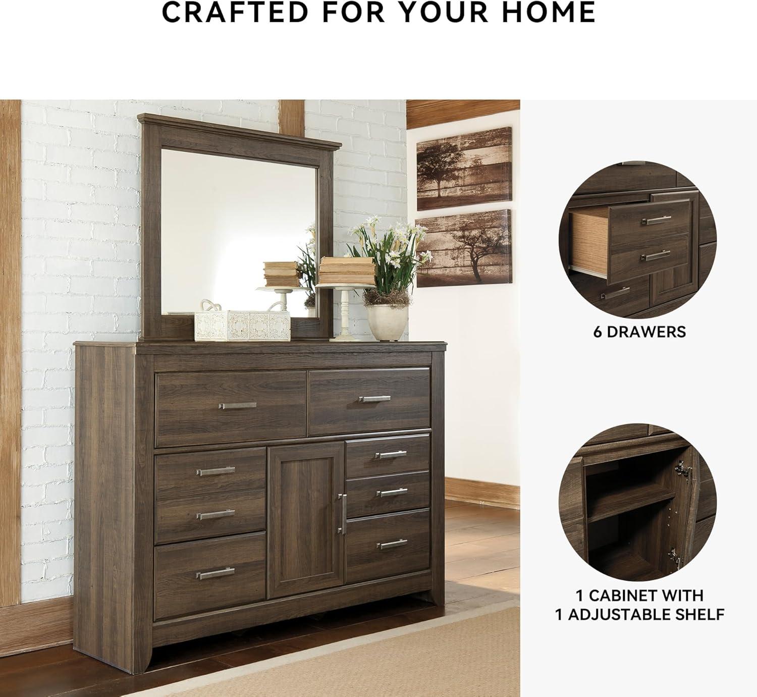 imageSignature Design by Ashley Maribel Traditional 6Drawer Dresser and Mirror with Safety Stop BlackNatural Brown