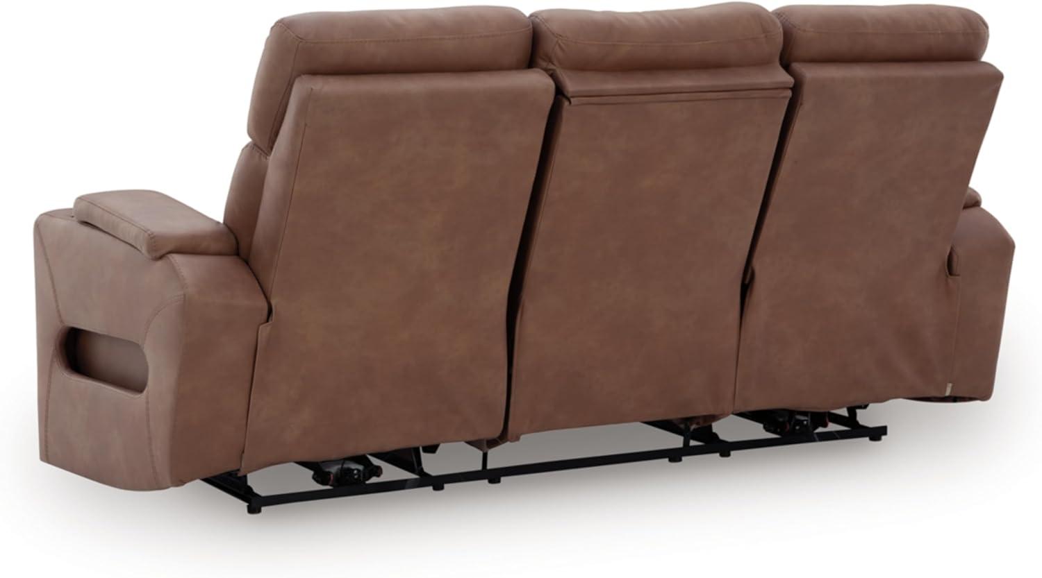 imageSignature Design by Ashley Wonder Waves Contemporary Faux Leather Power Reclining Sofa with Adjustable Headrest LED Lighting and USB Ports Brown