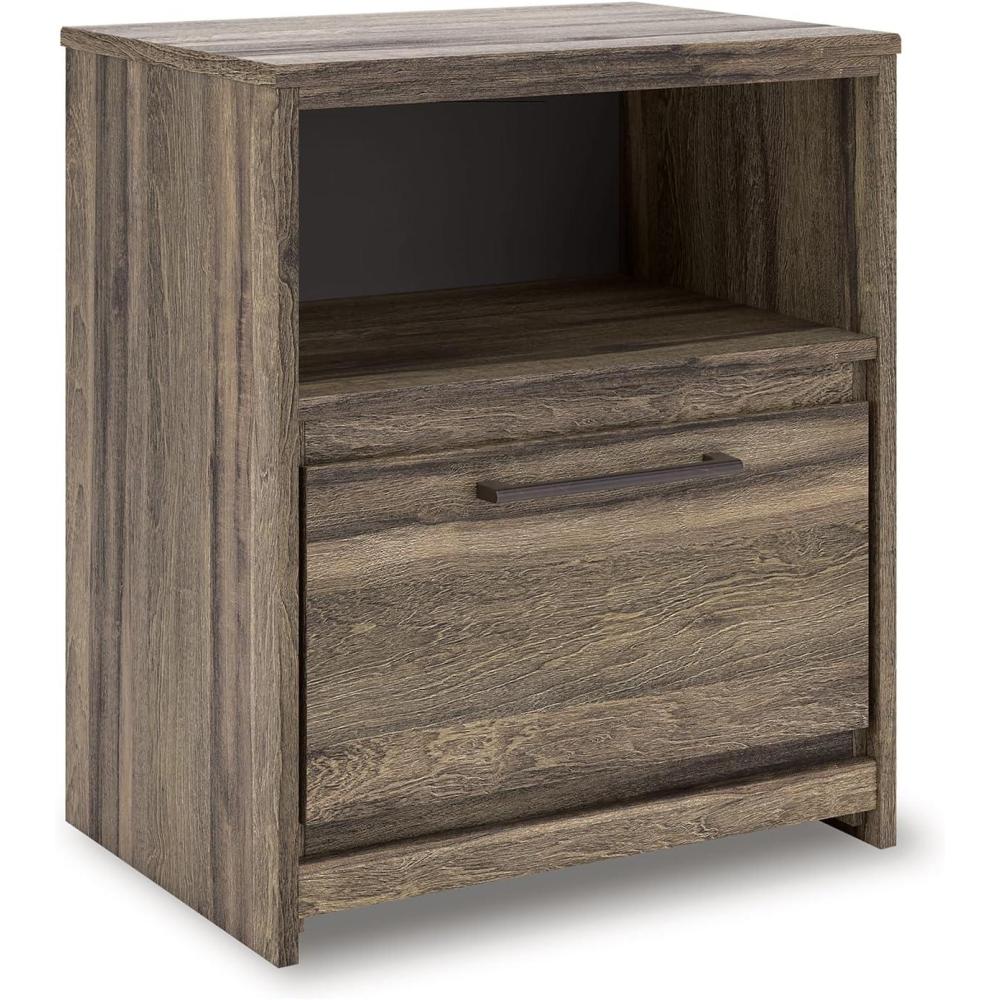 imageSignature Design by Ashley Baystorm Casual 1Drawer Nightstand with Open Cubby and USB Ports Dark Brown