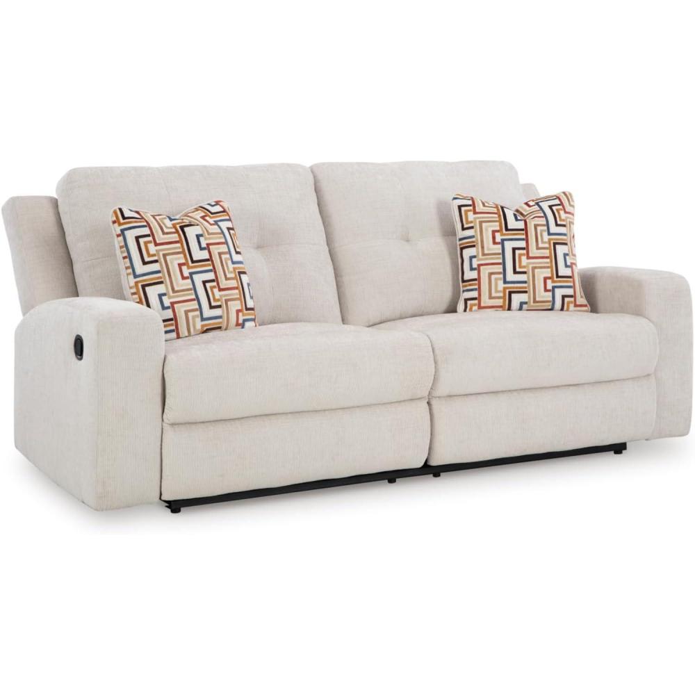 imageSignature Design by Ashley Danum Modern Tufted Manual Reclining Sofa with 2 Accent Pillows BeigeBeige