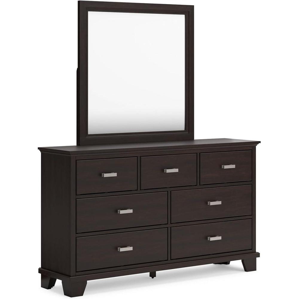 imageSignature Design by Ashley Maribel Traditional 6Drawer Dresser and Mirror with Safety Stop BlackBlackish Brown