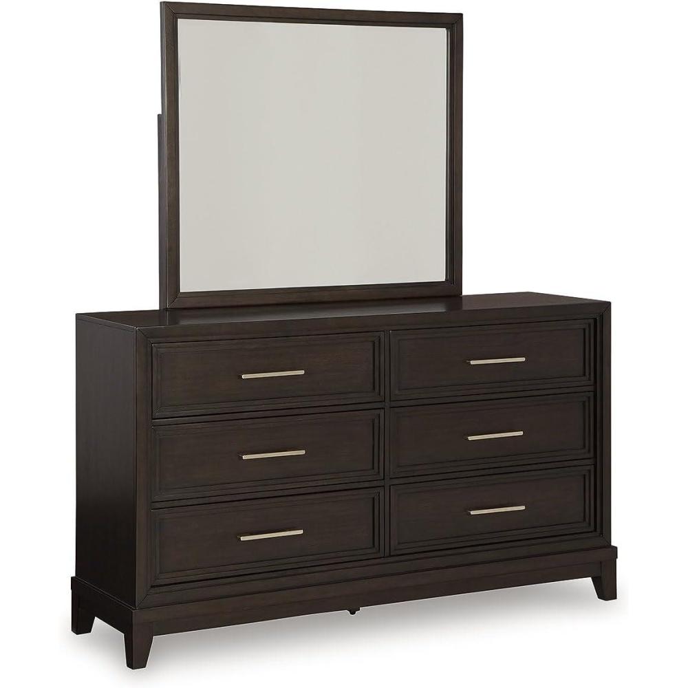 imageSignature Design by Ashley Maribel Traditional 6Drawer Dresser and Mirror with Safety Stop BlackDark Grayish Brown