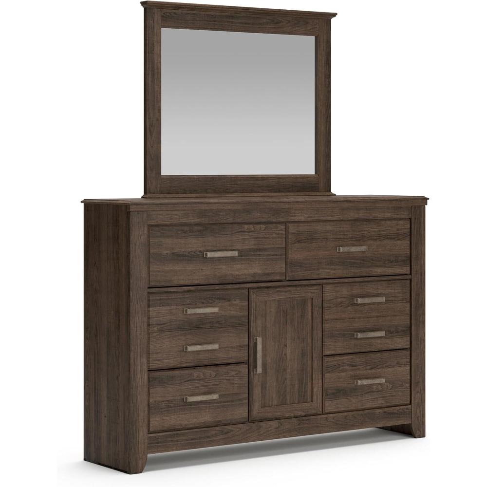 imageSignature Design by Ashley Maribel Traditional 6Drawer Dresser and Mirror with Safety Stop BlackNatural Brown