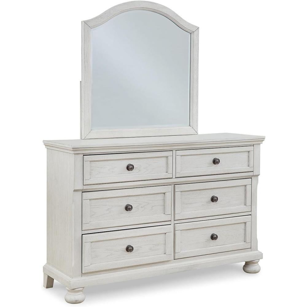 imageSignature Design by Ashley Maribel Traditional 6Drawer Dresser and Mirror with Safety Stop BlackWhitewash