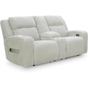 Signature Design by Ashley Broad Cove Modern Power Reclining Sofa with Drop Down Table, Audio Sound System and Adjustable Headrest, Black(Alloy)
