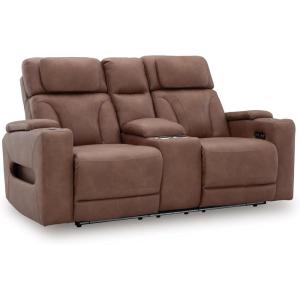 Signature Design by Ashley Broad Cove Modern Power Reclining Sofa with Drop Down Table, Audio Sound System and Adjustable Headrest, Black(Caramel)
