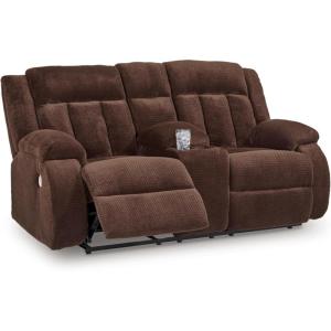 Signature Design by Ashley Broad Cove Modern Power Reclining Sofa with Drop Down Table, Audio Sound System and Adjustable Headrest, Black(Dark Chocolate)
