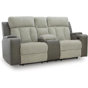Signature Design by Ashley Broad Cove Modern Power Reclining Sofa with Drop Down Table, Audio Sound System and Adjustable Headrest, Black(Sisal)