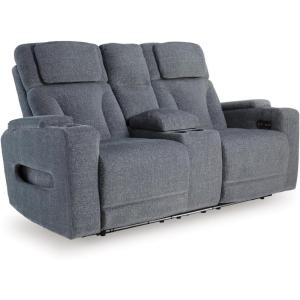 Signature Design by Ashley Broad Cove Modern Power Reclining Sofa with Drop Down Table, Audio Sound System and Adjustable Headrest, Black(Steel)