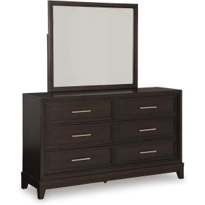 Signature Design by Ashley Maribel Traditional 6-Drawer Dresser and Mirror with Safety Stop, Black(Dark Grayish Brown)