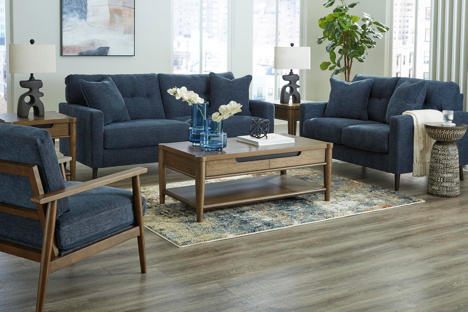 imageSignature Design by Ashley Bixler MidCentury Modern Tufted Loveseat with 2 Toss Pillows GreenBlue