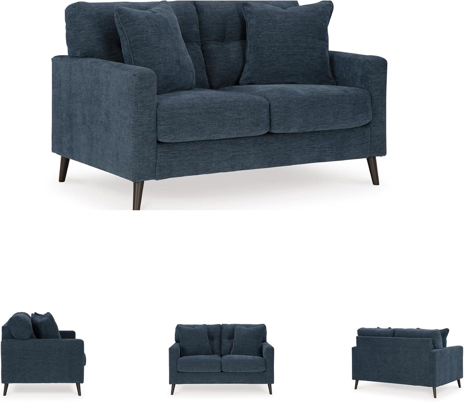 imageSignature Design by Ashley Bixler MidCentury Modern Tufted Loveseat with 2 Toss Pillows GreenBlue
