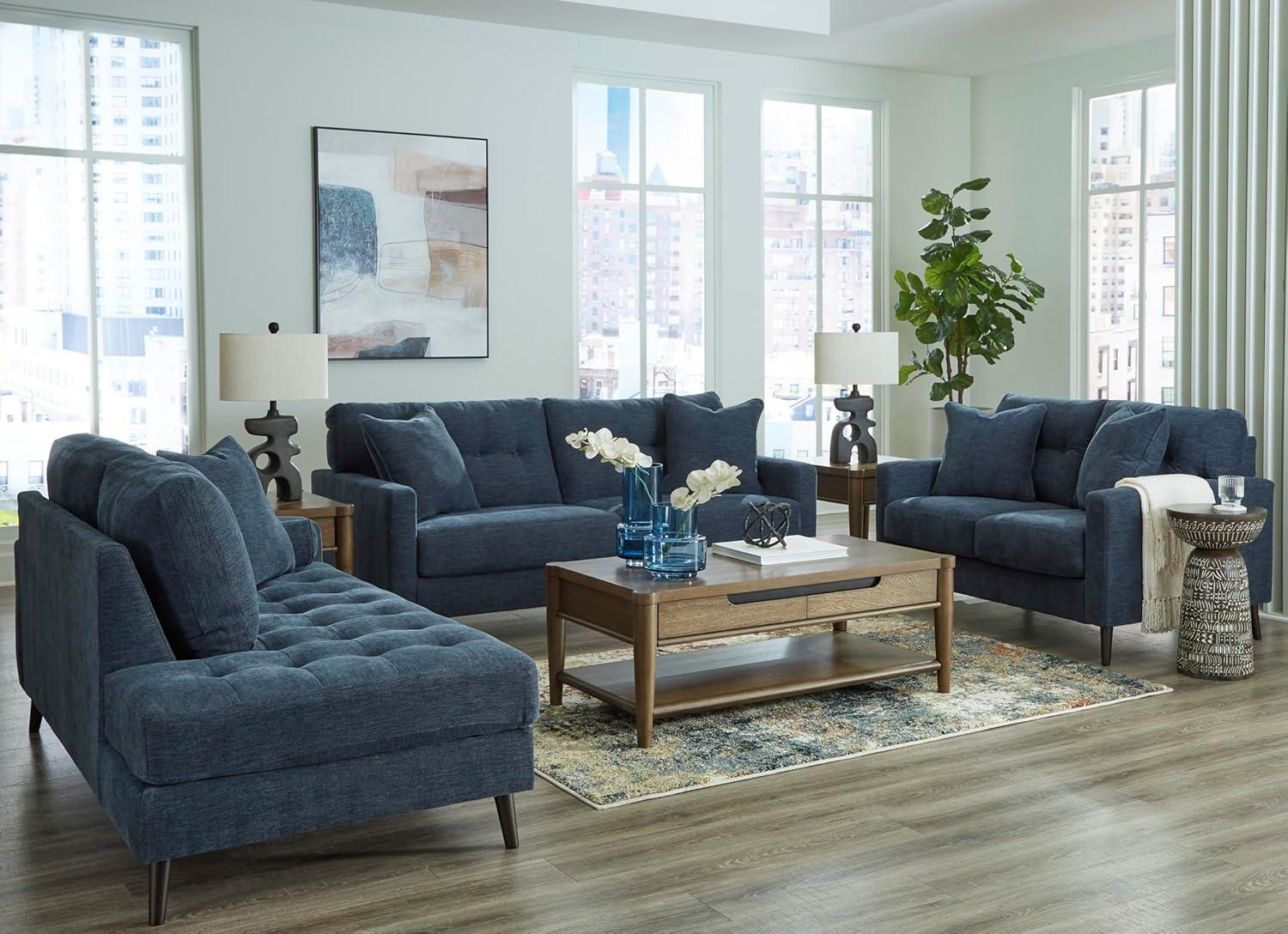 imageSignature Design by Ashley Bixler MidCentury Modern Tufted Loveseat with 2 Toss Pillows GreenBlue