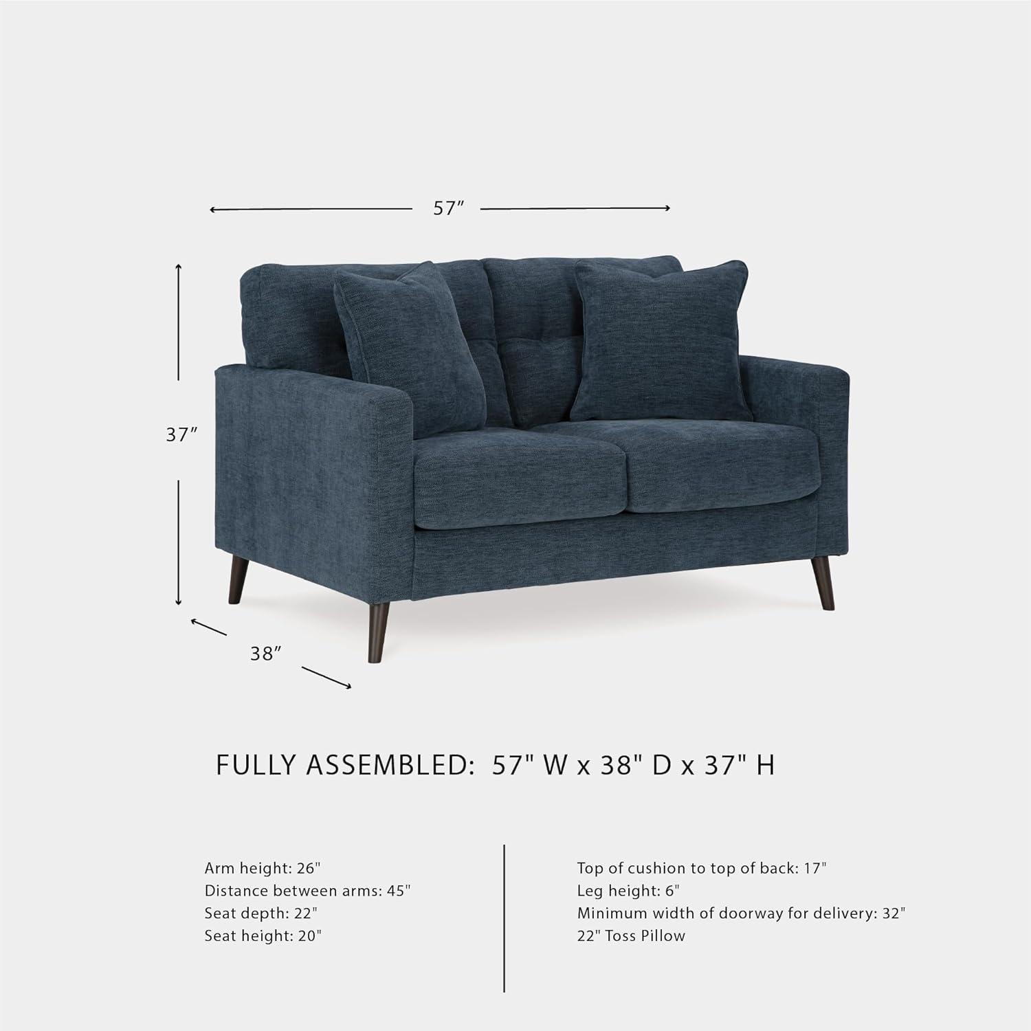 imageSignature Design by Ashley Bixler MidCentury Modern Tufted Loveseat with 2 Toss Pillows GreenBlue