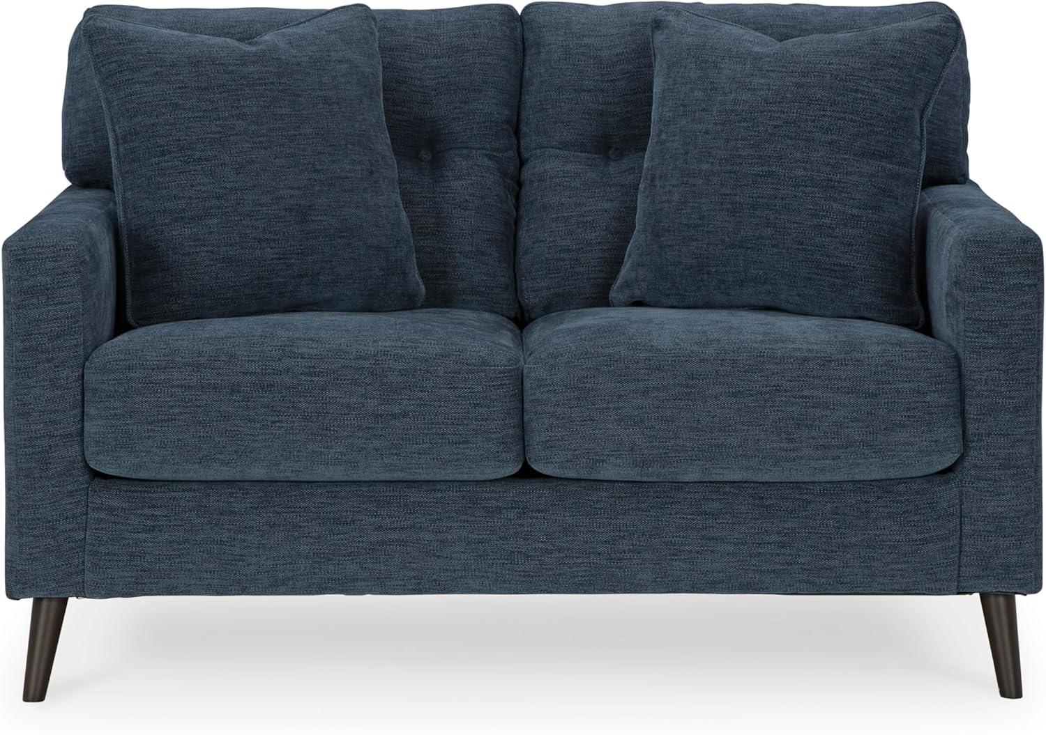 imageSignature Design by Ashley Bixler MidCentury Modern Tufted Loveseat with 2 Toss Pillows GreenBlue